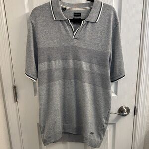 Men's BUFFALO DAVID BITTON Gray Knit Polo with Contrast Tipping - Size XL